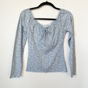 Milkmaid Inspired Blue Floral Long Sleeve Top Blue Womens Small Y2K